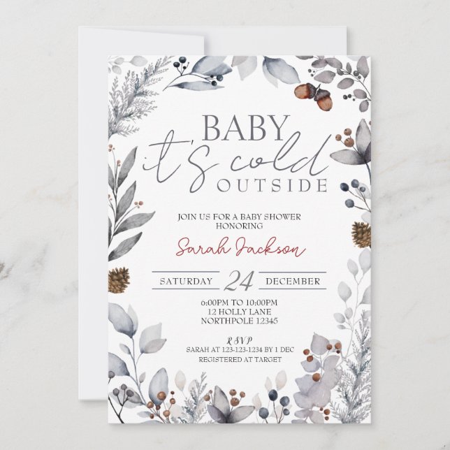 Winter Foliage, Baby Shower, It's Cold Outside Invitation (Front)