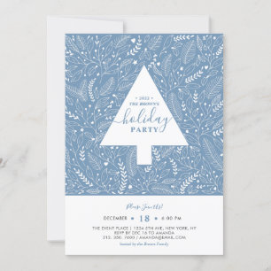 Winter Foliage Blue Holiday Party Invitation