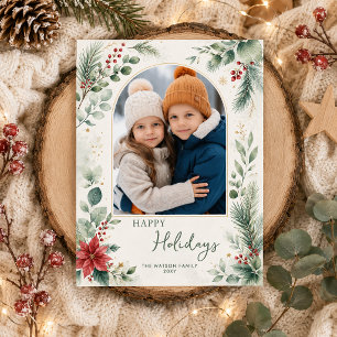 Winter Foliage Botanical Christmas 4 Photo  Holiday Card