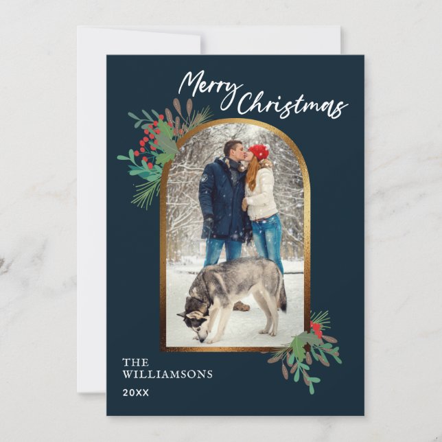 Winter Foliage Custom Photo Merry Christmas  Holiday Card (Front)