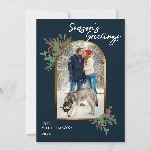 Winter Foliage Custom Photo Season's Greetings Holiday Card (Front)