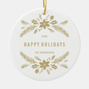 Winter Foliage Gold Ceramic Ornament