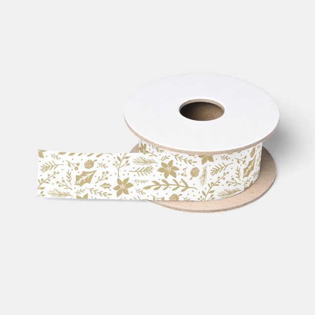 Winter Foliage Gold Satin Ribbon (Spool)