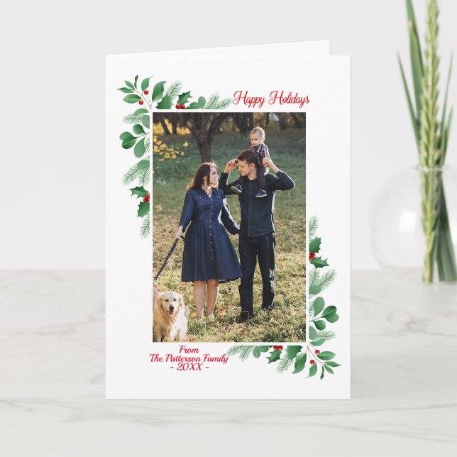 Winter Foliage Happy Holidays Photo Card (Front)