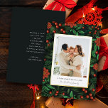 Winter Foliage Holly Berries Merry Christmas Photo Foil Holiday Card<br><div class="desc">Elevate your holiday greetings with our Foil Photo Christmas Card. The backdrop, graced by winter foliage and holly berries, exudes elegance. A white overlay with a refined gold border adds a touch of opulence. Personalize it with your family photo and heartfelt holiday wishes, beautifully scripted. Flip to reveal a dark...</div>