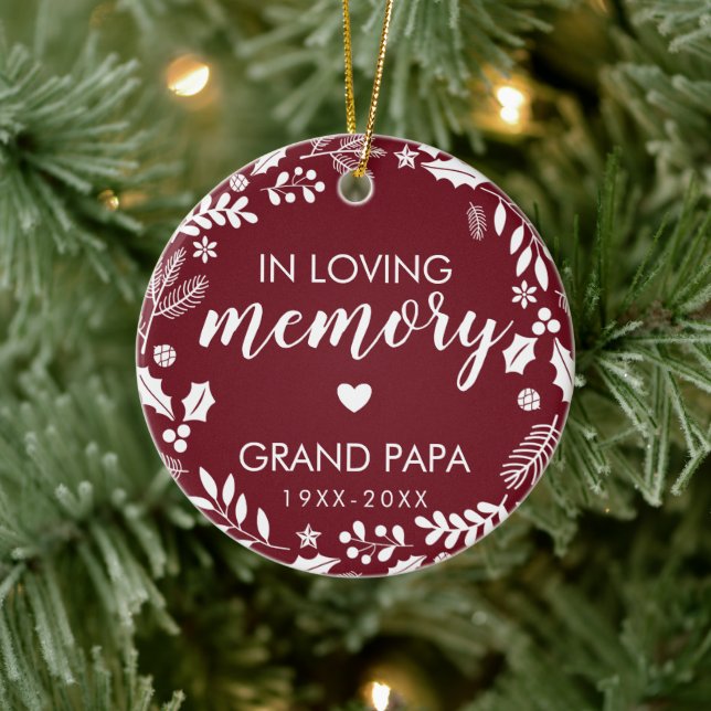 Winter Foliage In Loving Memory Memorial Photo Red Ceramic Ornament (Tree)