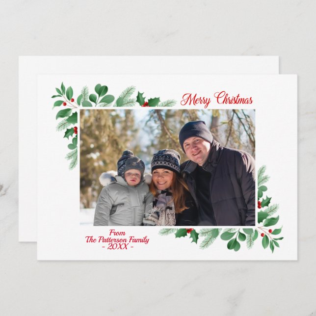 Winter Foliage Merry Christmas Photo Card (Front/Back)