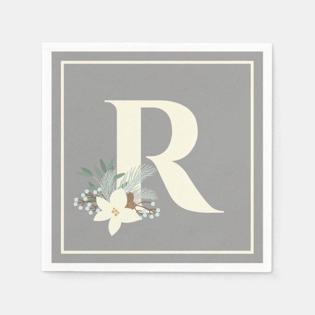 Winter Foliage Monogram Napkins (Front)