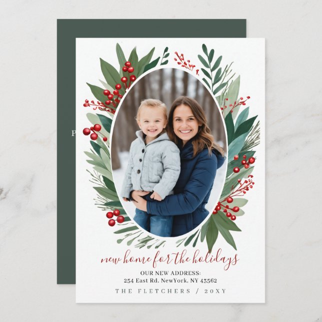 Winter Foliage New Home for Holidays Photo Moving Holiday Card (Front/Back)