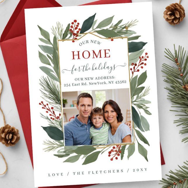 Winter Foliage New Home for Holidays Photo Moving Holiday Card (Winter Foliage New Home for Holidays Photo Moving Holiday Card)