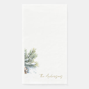 Winter Foliage Personalized Holiday Script Napkin
