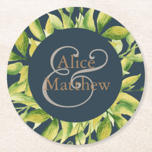 Winter Foliage Personalized Round Paper Coaster