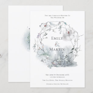 Winter Foliage Watercolor Berries Leaf Wedding Invitation