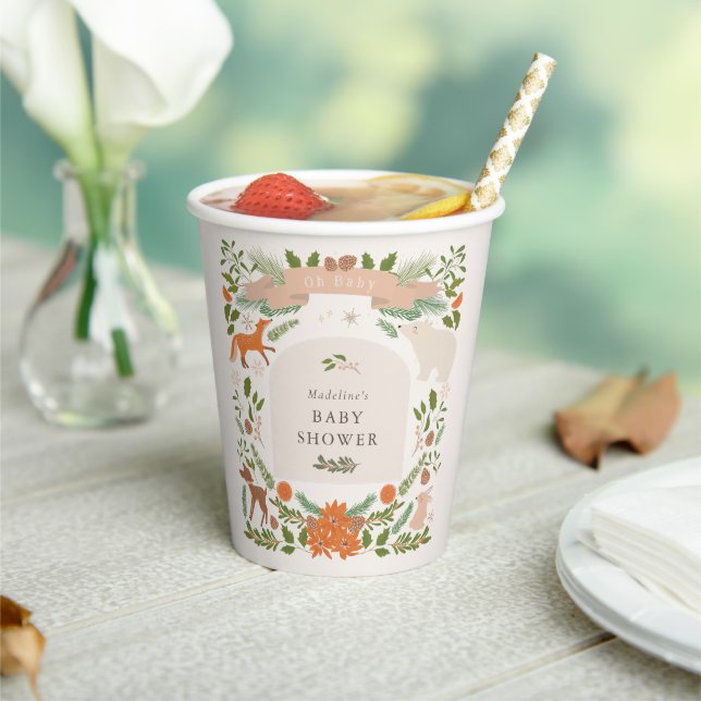 Winter Foliage Woodland Animals Baby Shower Paper Cups (Insitu)