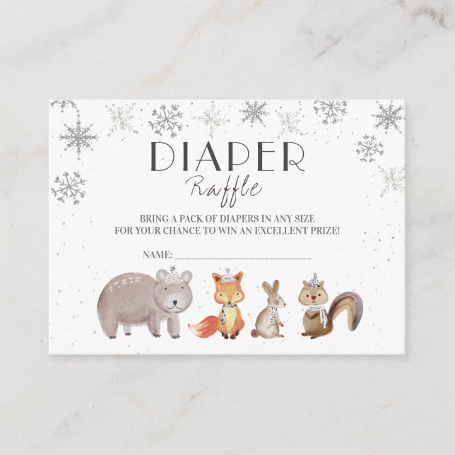 Winter Forest Animal, Diaper Raffle Ticket Enclosure Card (Front)