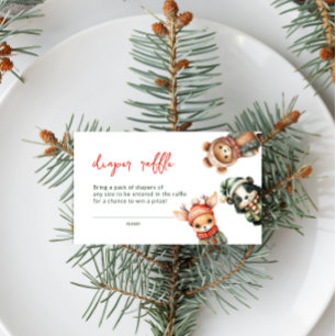  Winter Forest Animals Baby Shower Diaper Raffle  Enclosure Card