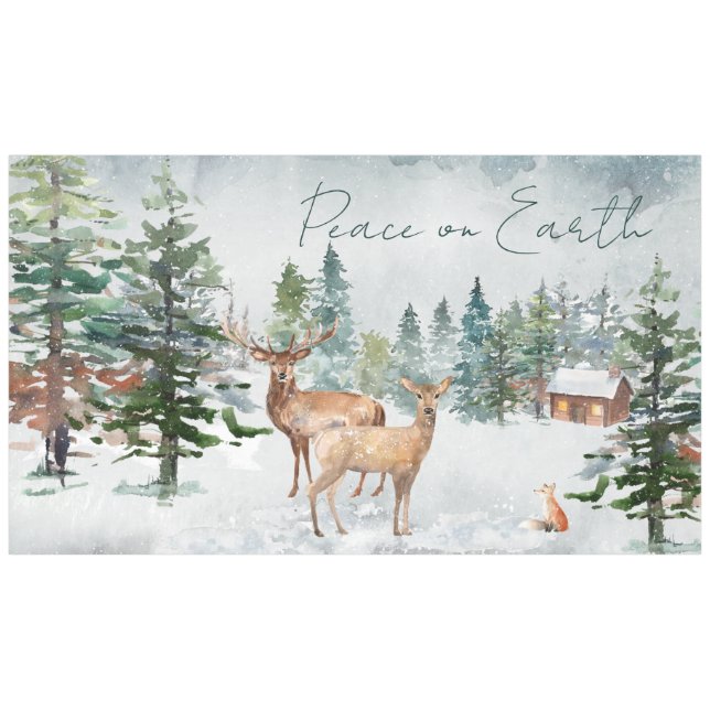 Winter Forest Animals Peace On Earth Christmas Tablecloth (Front (Horizontal))