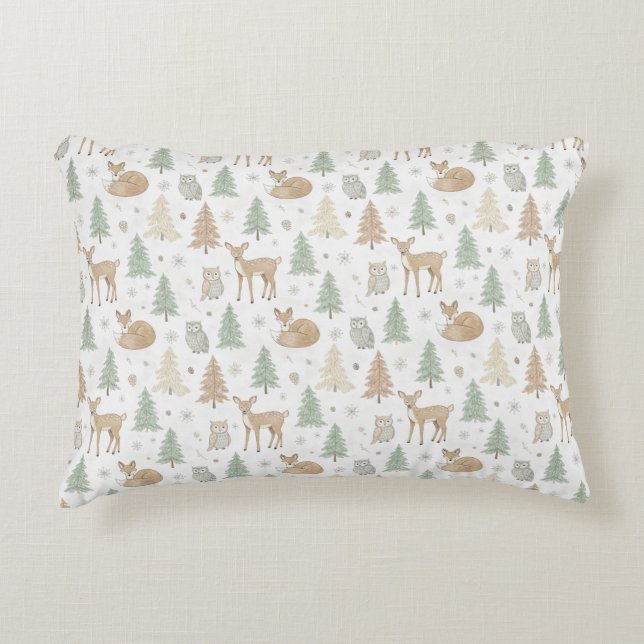 Winter Forest Animals Seamless Pattern Accent Pillow (Front)