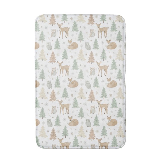 Winter Forest Animals Seamless Pattern Bath Mat (Front Vertical)