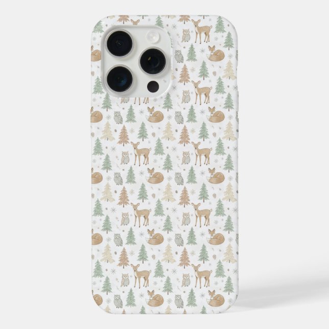 Winter Forest Animals Seamless Pattern iPhone Case (Back)