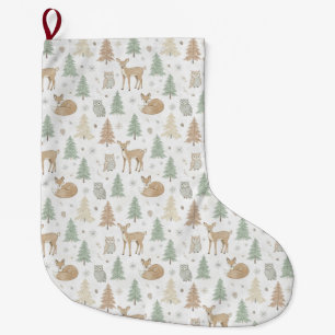 Winter Forest Animals Seamless Pattern Large Christmas Stocking