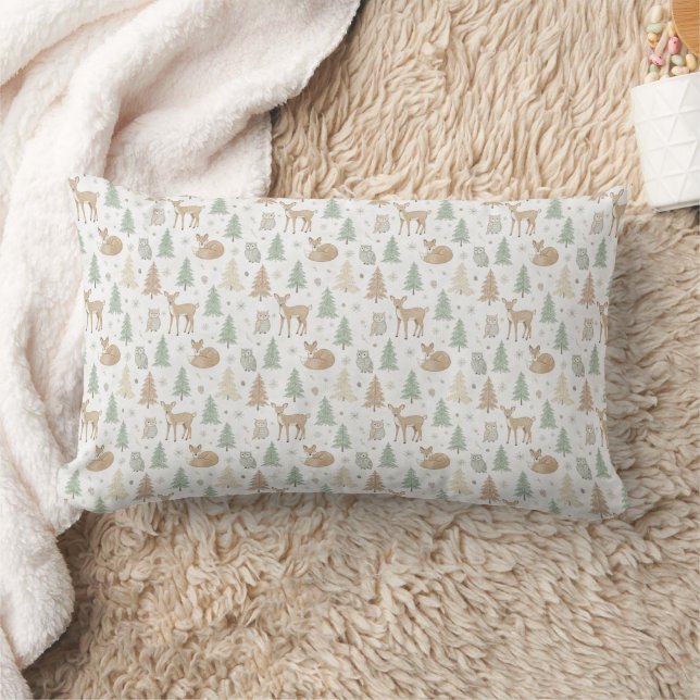 Winter Forest Animals Seamless Pattern Lumbar Pillow (Blanket)