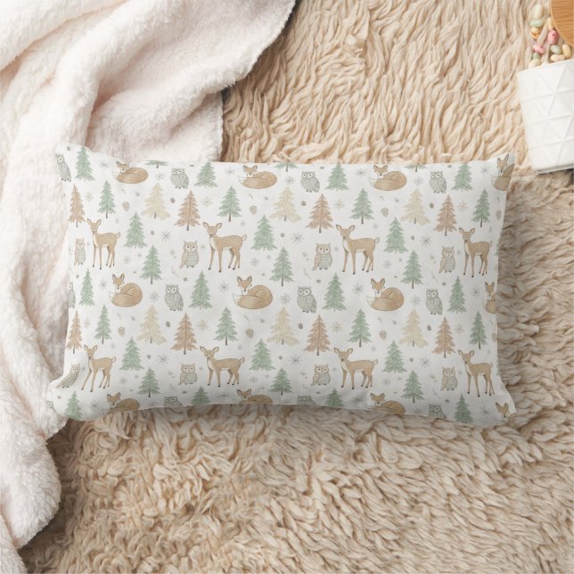 Winter Forest Animals Seamless Pattern Lumbar Pillow (Blanket)