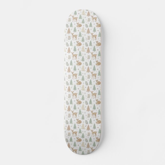 Winter Forest Animals Seamless Pattern Skateboard (Front)
