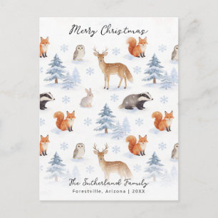 Winter Forest Animals Wildlife Christmas Holiday Postcard
