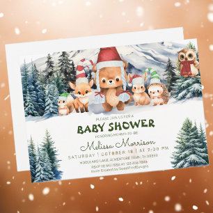 Winter Forest Animals Woodland Baby Boy Shower Invitation