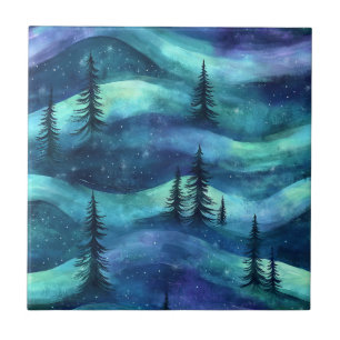 Winter Forest Aurora Pattern Tile