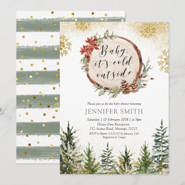 Winter Forest Baby Its Cold Outside Baby Shower Invitation (Front/Back)