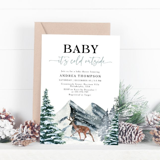 Winter Forest Baby It's Cold Outside Baby Shower Invitation (Creator Uploaded)