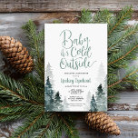 Winter Forest Baby Shower Invitation<br><div class="desc">Affordable custom printed winter baby shower invitations in a pretty gender neutral colour palette of muted blues and greys. This sweet design features a forest of watercolor evergreen trees and modern hand lettering style script that says Baby It's Cold Outside - perfect for a rustic winter baby shower theme. Personalize...</div>