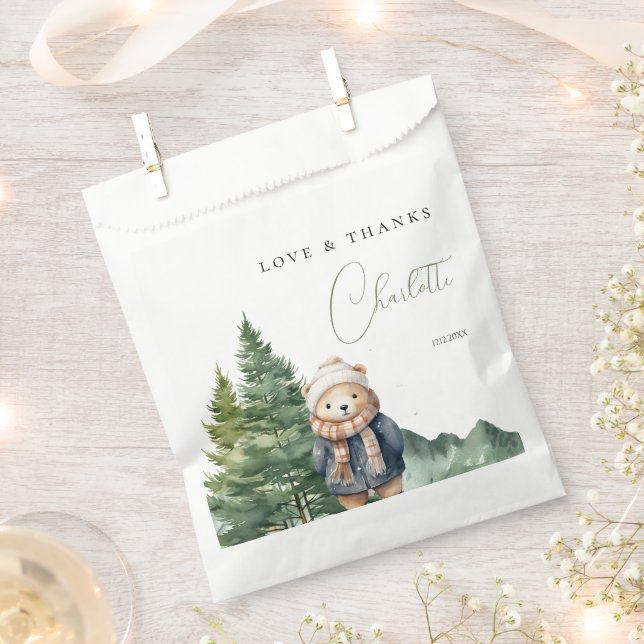 Winter Forest Bear Baby Shower Favour Bag (Clipped)