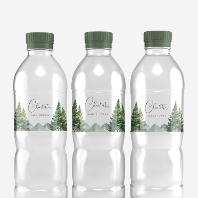 Winter Forest Bear Baby Shower Water Bottle Label (Creator Uploaded)