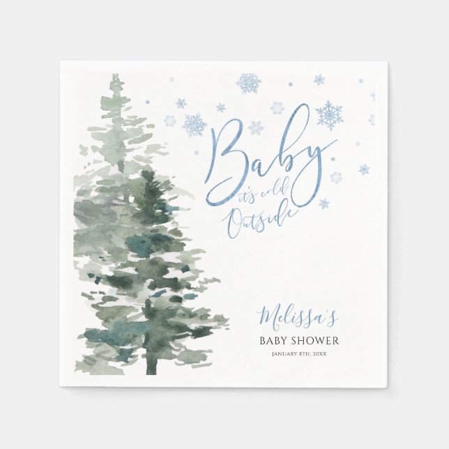 Winter Forest Blue It's Cold Outside Baby Shower Napkin (Front)