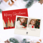 Winter Forest Bright Red Two Photo Christmas Holiday Card<br><div class="desc">This two photo Christmas card features a festive evergreen winter design on a bright red background. Easily customize these cards using the personalization feature.</div>
