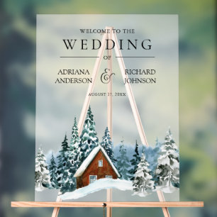 Winter Forest Cabin Lodge Wedding Welcome Acrylic Sign