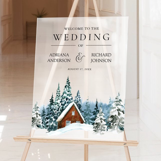 Winter Forest Cabin Lodge Wedding Welcome Acrylic Sign (Creator Uploaded)