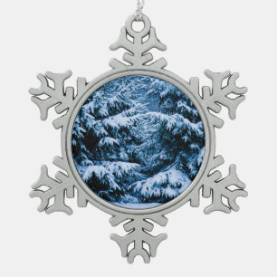 Winter Forest Christmas Tree Snowflake Pewter Christmas Ornament