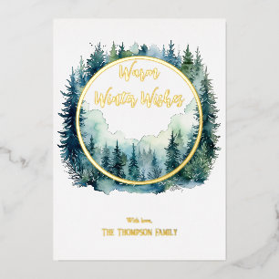 Winter Forest Circle Frame Foil Holiday Card