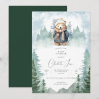 Winter Forest Cute Bear Baby Shower Invitation