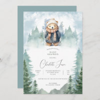 Winter Forest Cute Bear Baby Shower Invitation