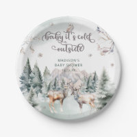 Winter Forest Deer Baby Shower Paper Plat