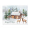 Winter forest, deer, log cabin Christmas