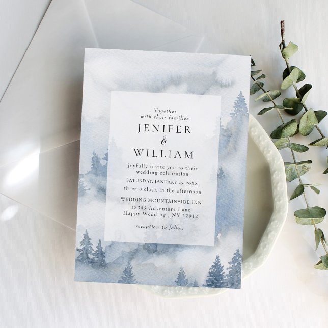 Winter Forest Dusty Blue Watercolor Wedding  Invitation (Creator Uploaded)