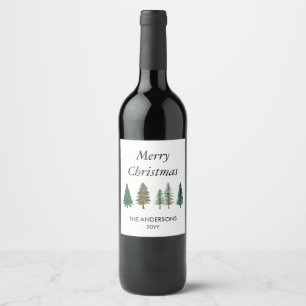 Winter Forest Elegant Pine Trees Christmas Wine Label