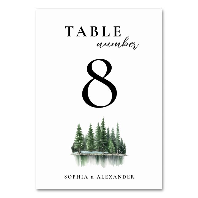 Winter Forest Elegant Wedding Table Number (Front)