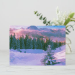 Winter Forest Firs Purple Light Reflected On Snow Holiday Card